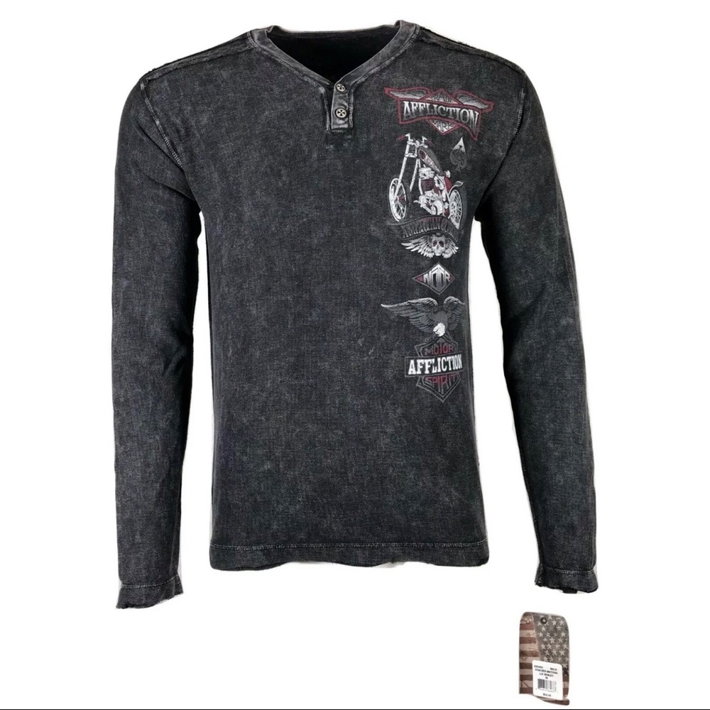 AFFLICTION Mens T-shirt STACKED MOTORS Biker Skull